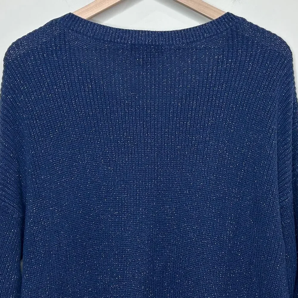 a.n.a. A New Approach Blue and Silver Knit Tunic Sweater Size XXL Pullover - Picture 7 of 9